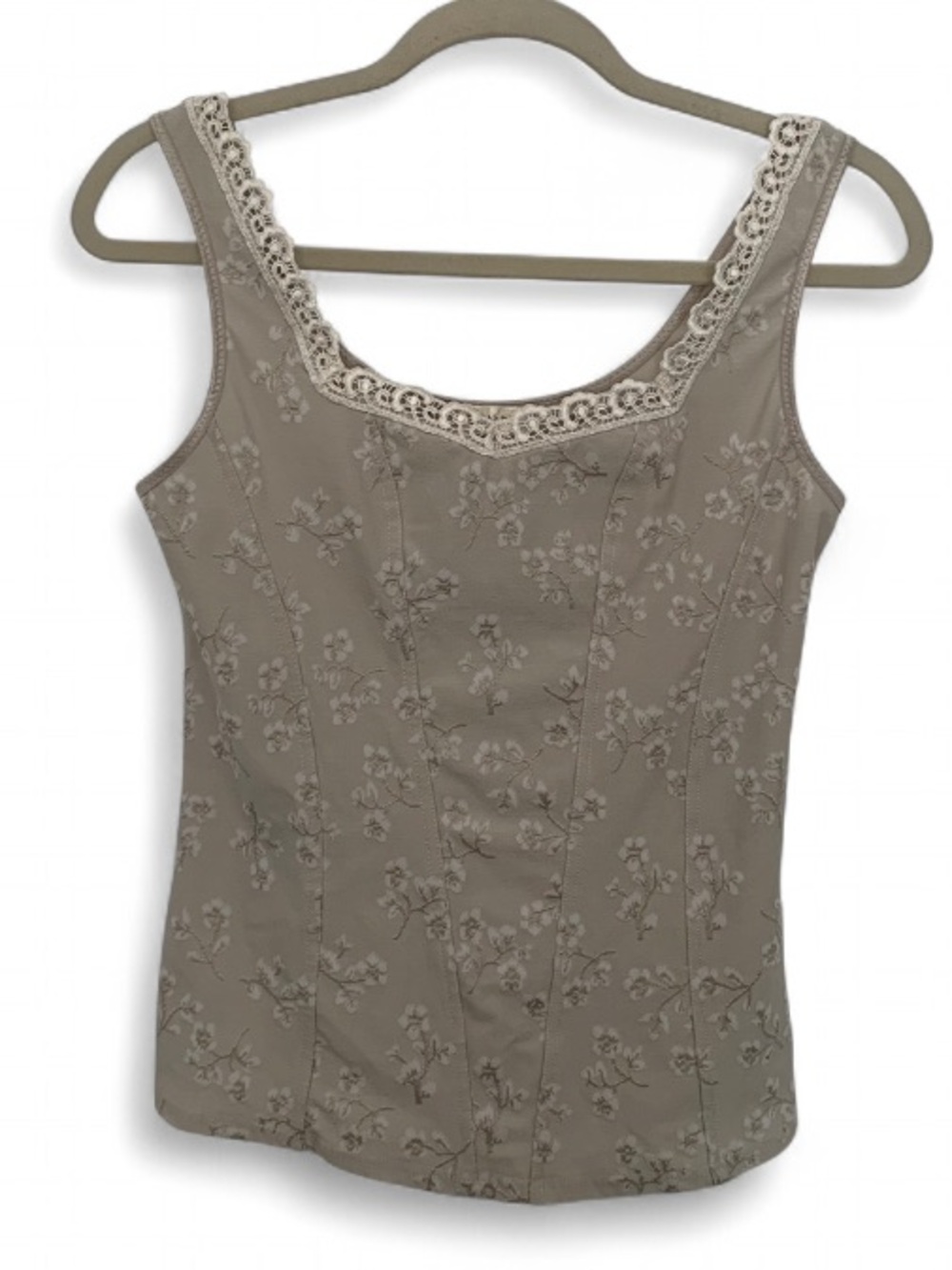 Y2K Arianne Floral Lace-Trim Beige Camisole